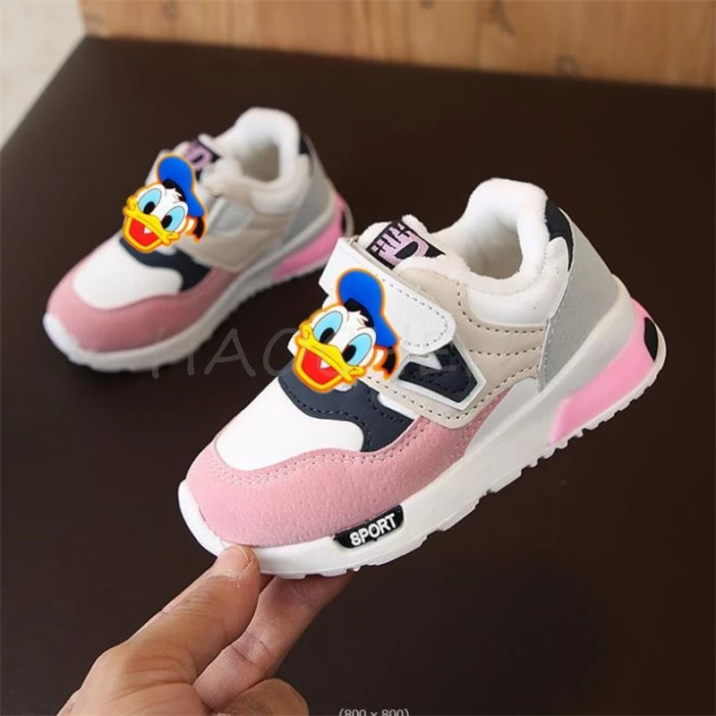 Girls Boys Mickey Sport Shoes Children\'s Snow Boots winter Kids Minnie soft non-slip cotton-padded shoes kids warm fur sneakers