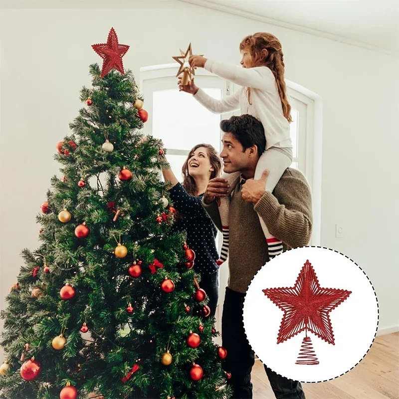 Christmas Tree Top Five-pointed Star Tree Top Decoration Sequins Hollow Three-dimensional Star Christmas Eve Scene Decoration