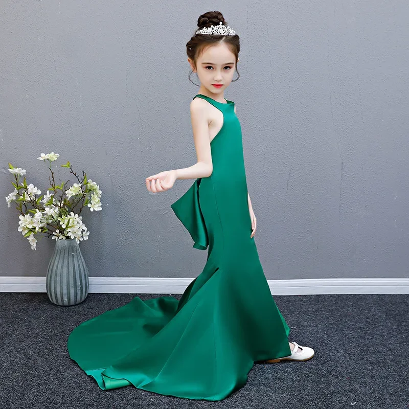 Vestidos de Noche elegantes para niñas adolescentes, traje de pasarela, espectáculo de moda, fiesta para niños, Vestido largo de sirena verde, ropa Formal de Graduación