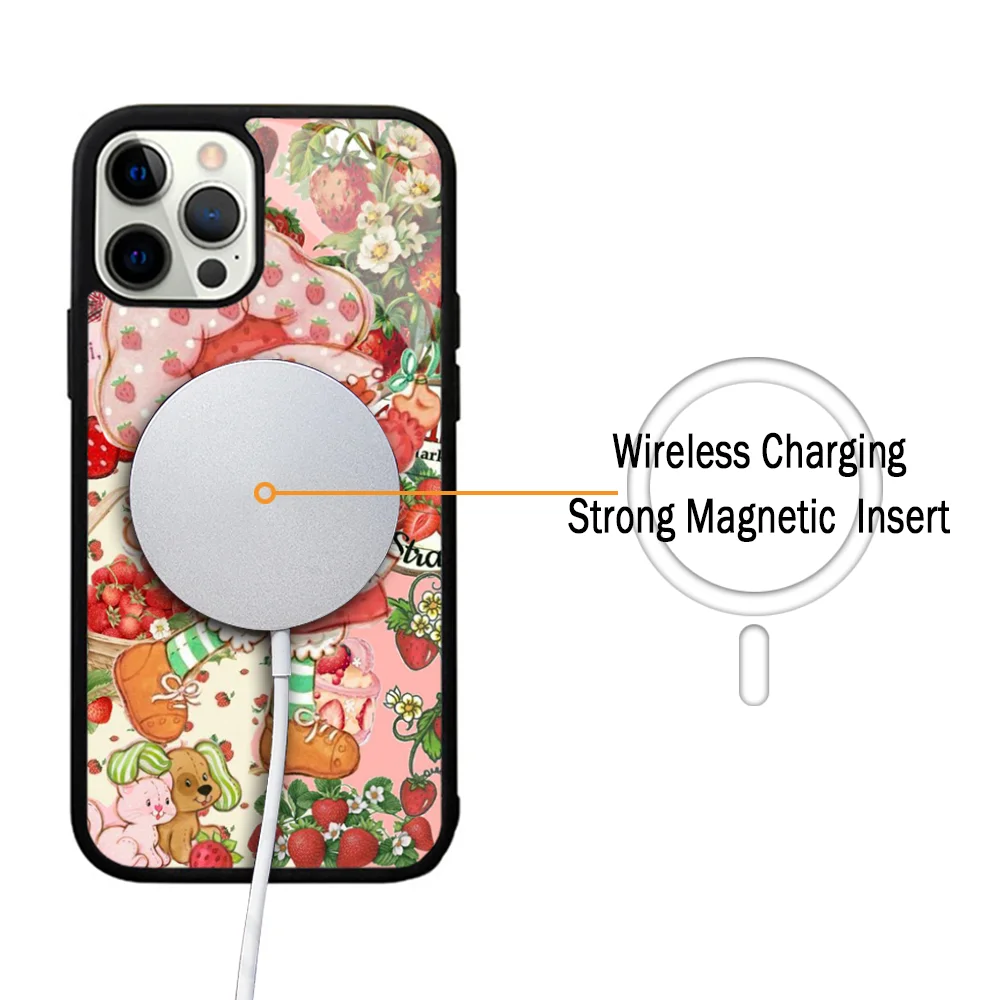 V-Vintages Strawberry S-Shortcak Phone Case For IPhone 11 12 13 14 15 Plus Pro Max Mirror Cover For Magsafe Wireless Charging