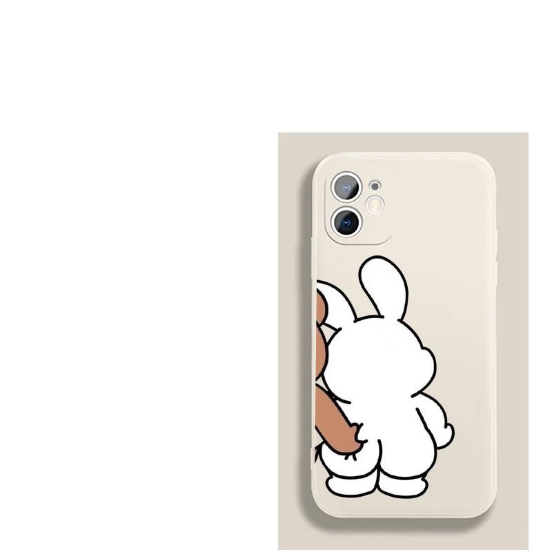 Cute Rabbit Bear Couple Paired Phone Case For iPhone 14 13 12 11 15 Pro XS Max Plus Mini SE X XR Soft Lovers Cover Fundas Coques