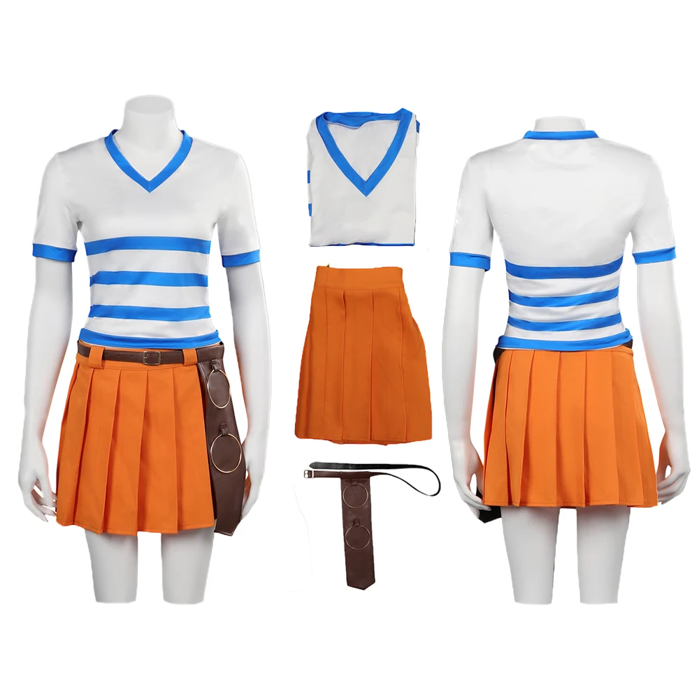 Traje de Cosplay de Anime Piece Cos Nami para mujer, Top y falda con otros accesorios, traje de Carnaval de Halloween