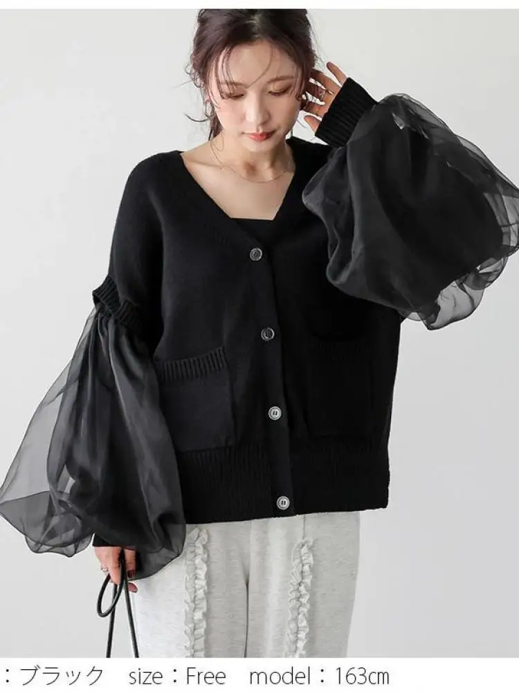 

Autumn Winter Korean Black White Patchwork V Neck Single Breasted Cardigan Sweater Women Pink Long Sleeve Elegant Loose Knit Top