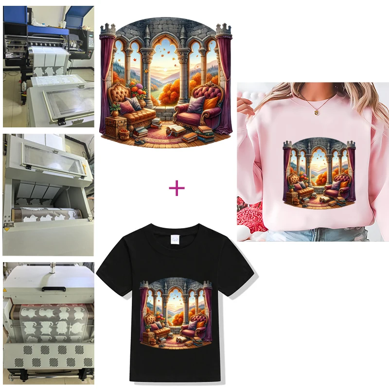 Autumn scenery and Sunset Ironing Heat Transfer T-shirt DIY Decorative Stripes Washable maple leaf Women's Clothing Stickers