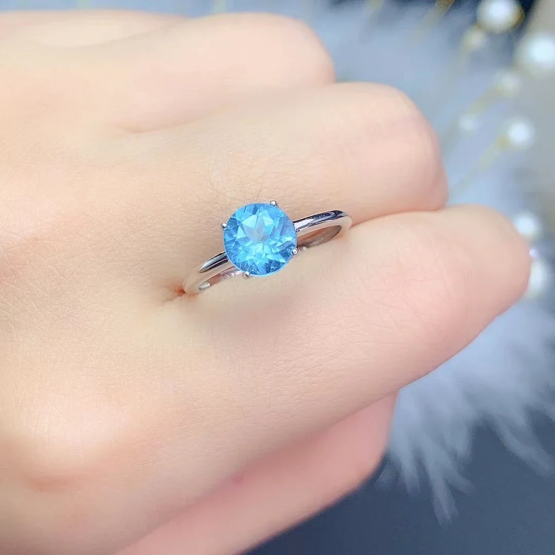 

Simple Silver Topaz Ring for Woman 8mm VVS Grade Natural Topaz Silver Ring Solid 925 Silver Topaz Jewelry