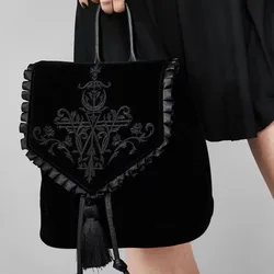 Annmouler Witch Harajuku borsa da ricamo magica zaino in velluto stile gotico nero borsa da viaggio zaino da donna stile Punk Rock scuro