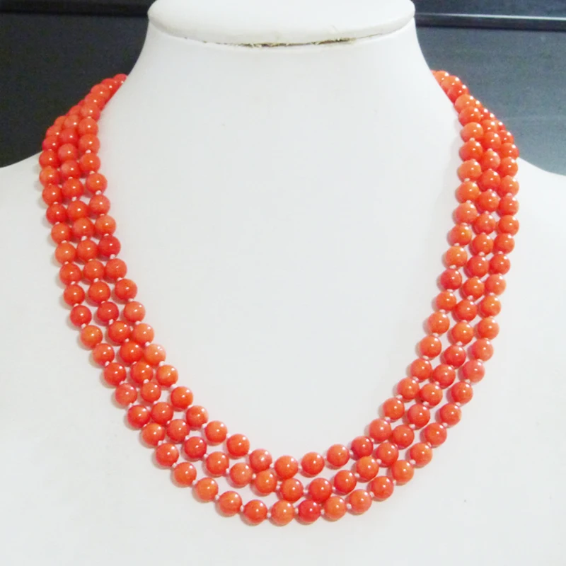 6mm Classic pop 3 lines orange coral necklace