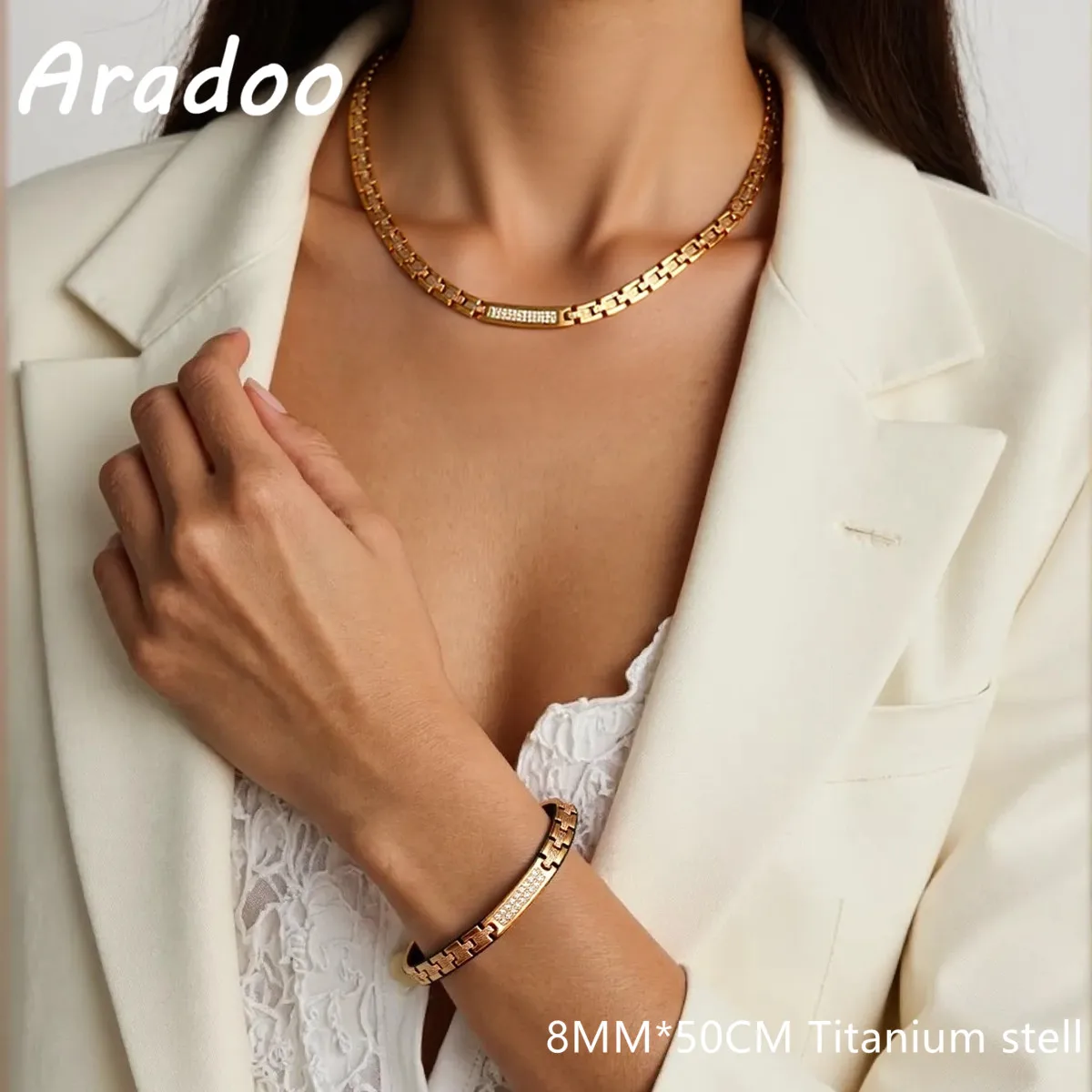 ARADOO Dragon Pattern Titanium Steel Bracelet Necklace Jewelry Set