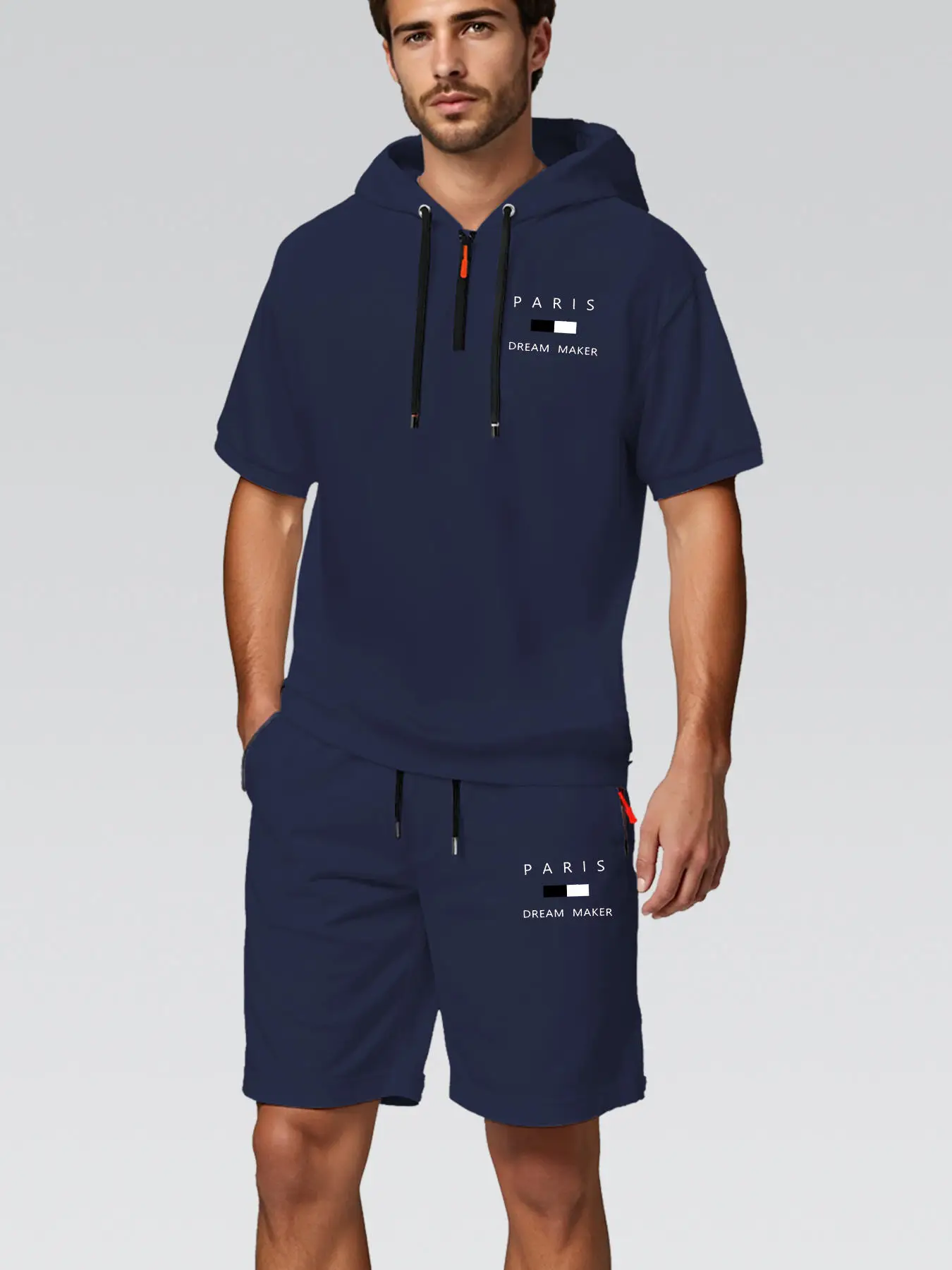 2025 New Men's Sets Outfit Zip Up Hooded T-Shirt With Pocket Shorts 2PCS Sports Loose Clothes Designer Fashion Oversize Men Suit