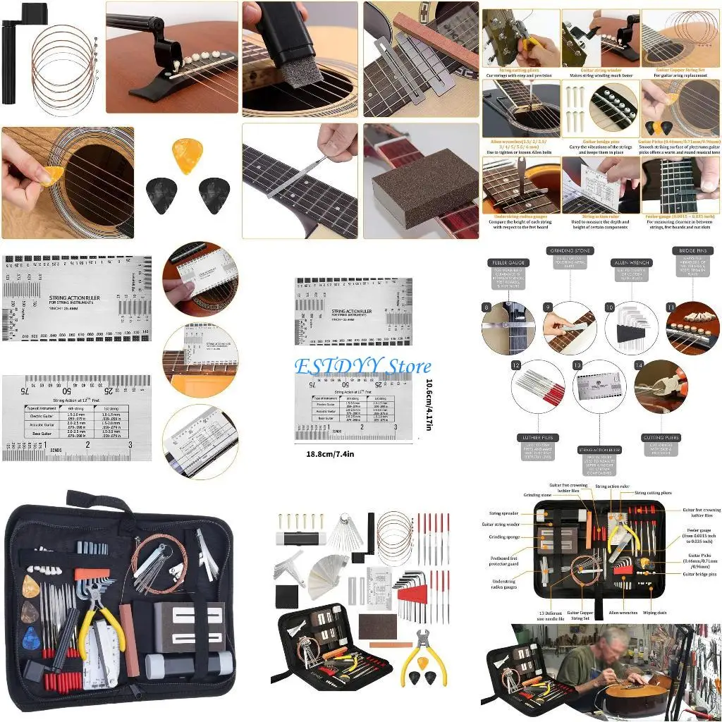 

G6DE 54Pcs Complete Guitar Repairing Maintenance Tool Guitar Repair Tools Setup with Carrying for Case Guitar Cleanin