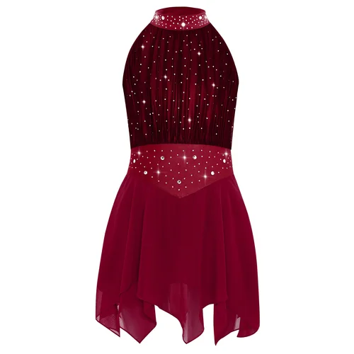 Imagen 2 del producto Vestido de baile lírico contemporáneo con diamantes de imitación brillantes para niñas, gimnasia, patinaje artístico, Jersey de Ballet, traje de baile