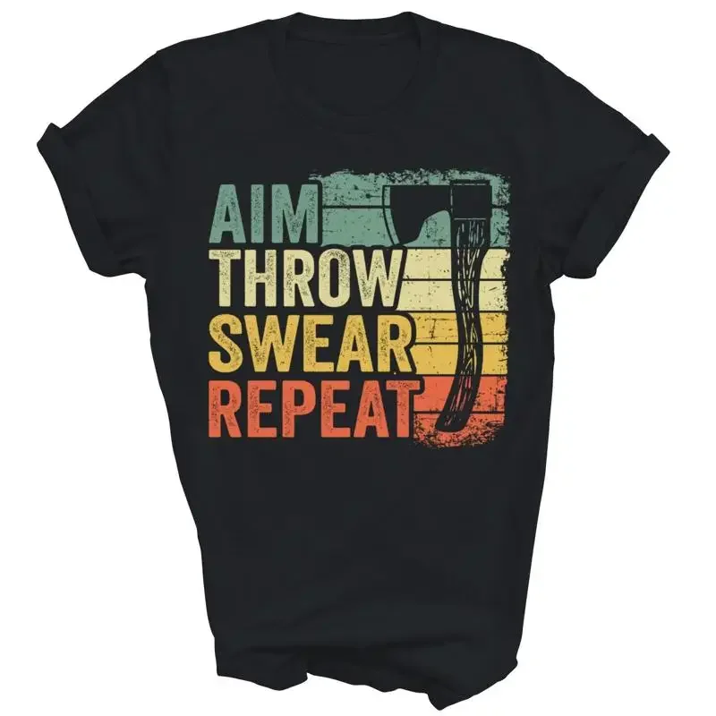 Aim Throw Swear Repeat Vintage Funny Axe Throwing T Shirt