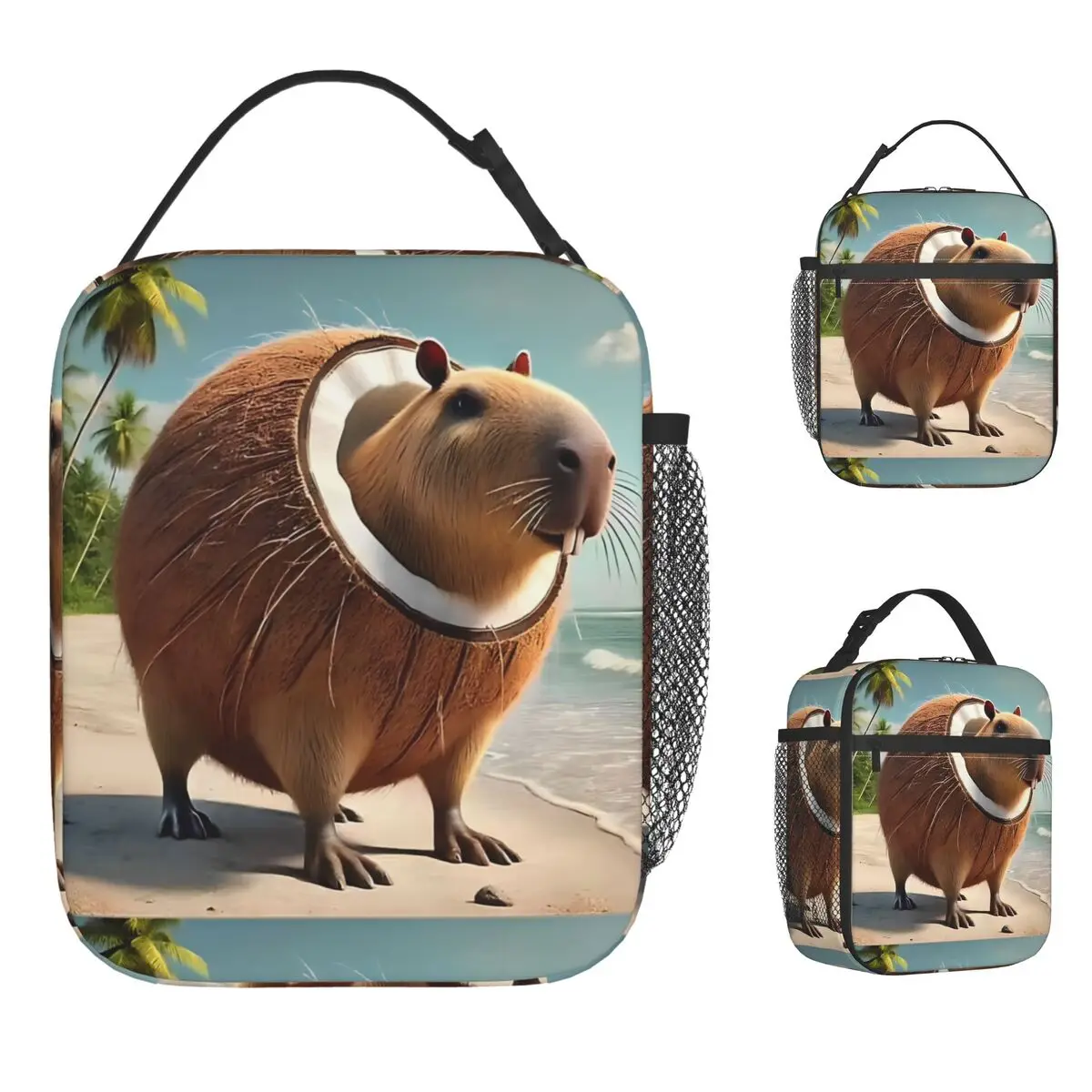 Italian Brainrot Capybara Capybarello Cocosini  Lunch Bag Portable Lunch Box Women Picnic Cooler Bag Cute Oxford Tote Food Bags