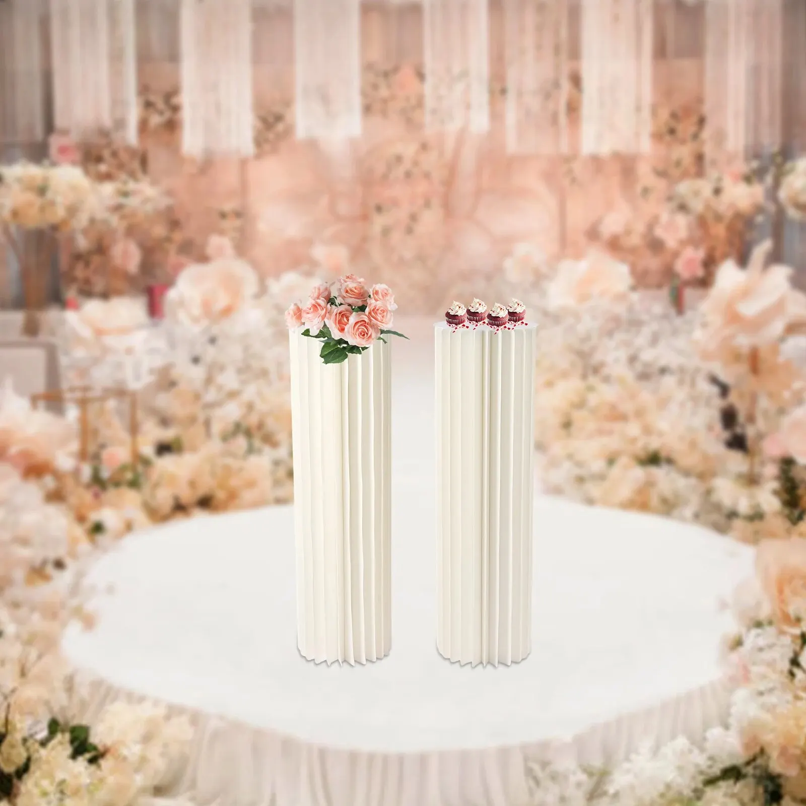 2PCS Cardboard Flower Stand 100cm Tall Flower Vase Decor Centerpiece Stands Cylinder Table Decor For Wedding Party Event Decor