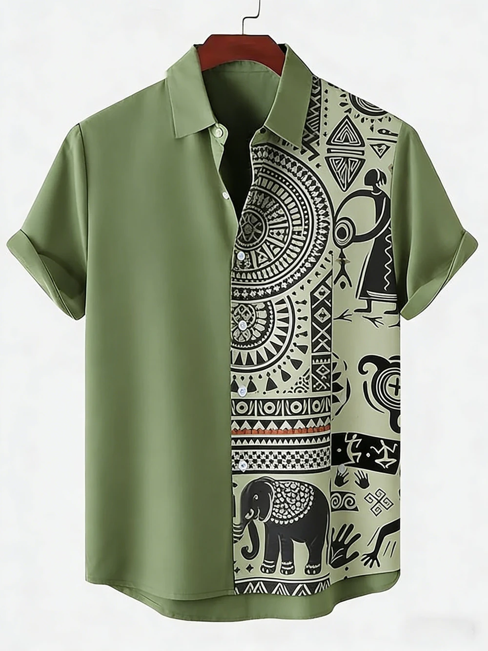 Men's New Linen Ethnic Tribal Style 3D Printed Shirt Hawaiian Tropical Breathable Comfortable Short-sleeved Lapel Clothes Men'S