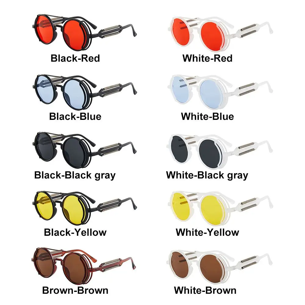 Punk Steampunk Sunglasses Double Spring Temples Sun Glasses Fashion Round Sunglasses Gothic Style UV400 Protection Eyewear