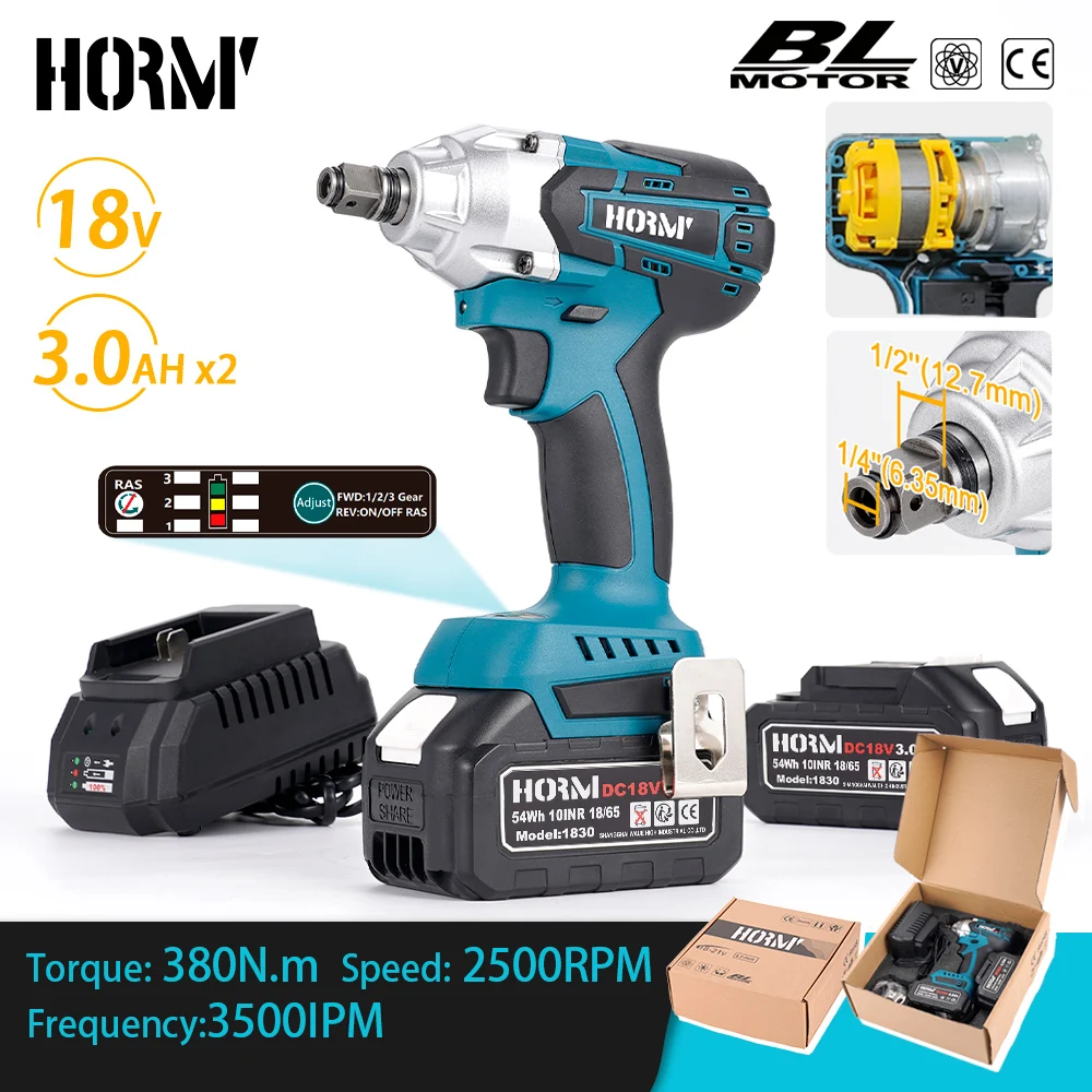 

18V Brushless Electric Wrench Cordless 380N.m 3 Gear High Power 1/2 1/4 Socket Wrench Screwdriver Power Tools for Makita Battery