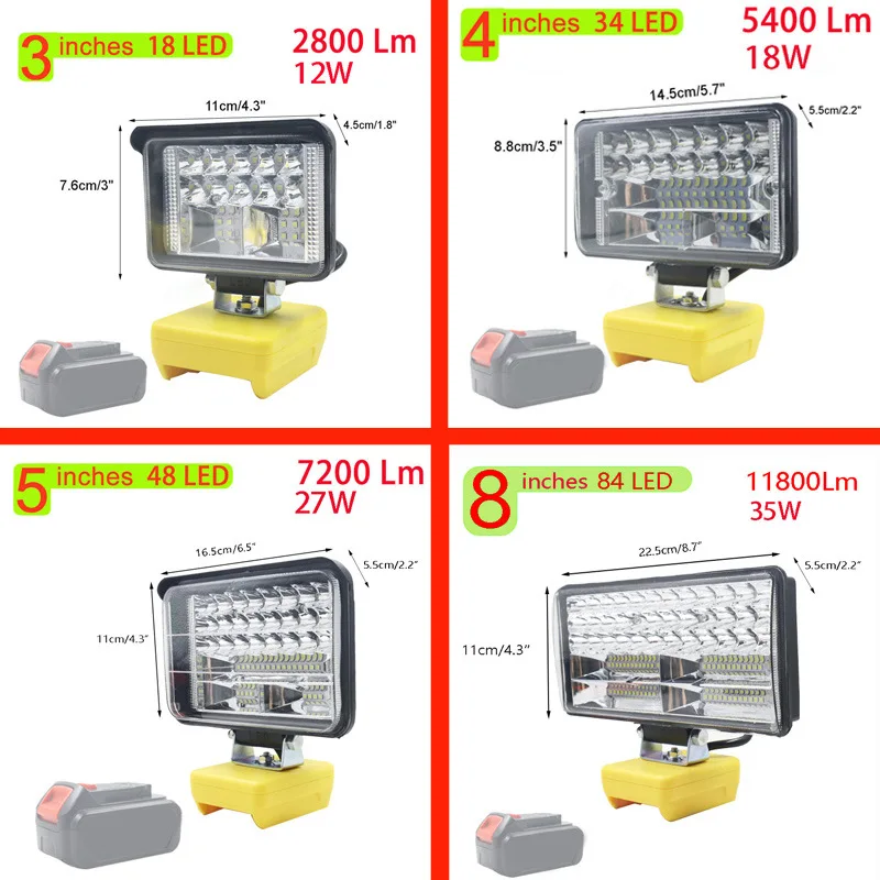 

Work light LED outdoor camping project lighting suitable for DeWalt DCB200 lithium battery DC b205