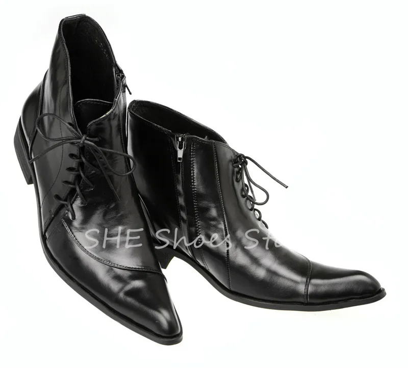 

Fashion Men Ankle Boots Pointed Toe Chunky Heel Lace Up Casual Shoes Male Western Boots Cowboy Boots Wedding Dress Ankle Boots