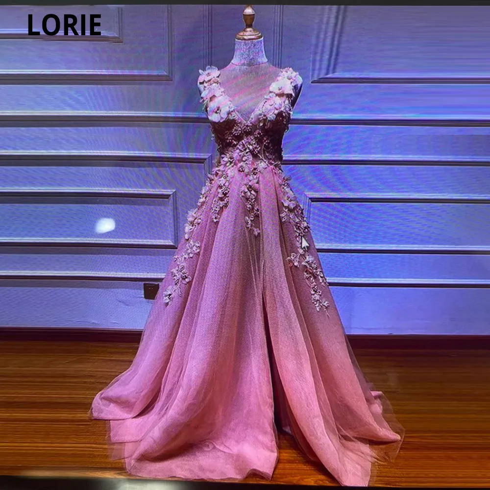 

LORIE 2022 High Split Evening Dresses 2022 Women Fashion Embroidery 3D Floral Lace Party Robes De Soirée Long Vestidos De Fiesta