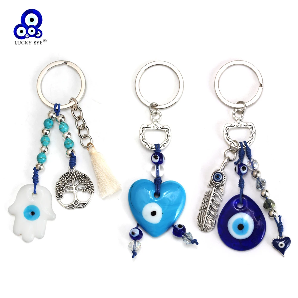 Lucky Eye Fatima Hand Herz Stern Wassertropfen Anhänger Schlüsselanhänger Türkischer böser Blick Schlüsselanhänger Tasche Auto Schlüsselanhänger für Frauen Männer Schmuck