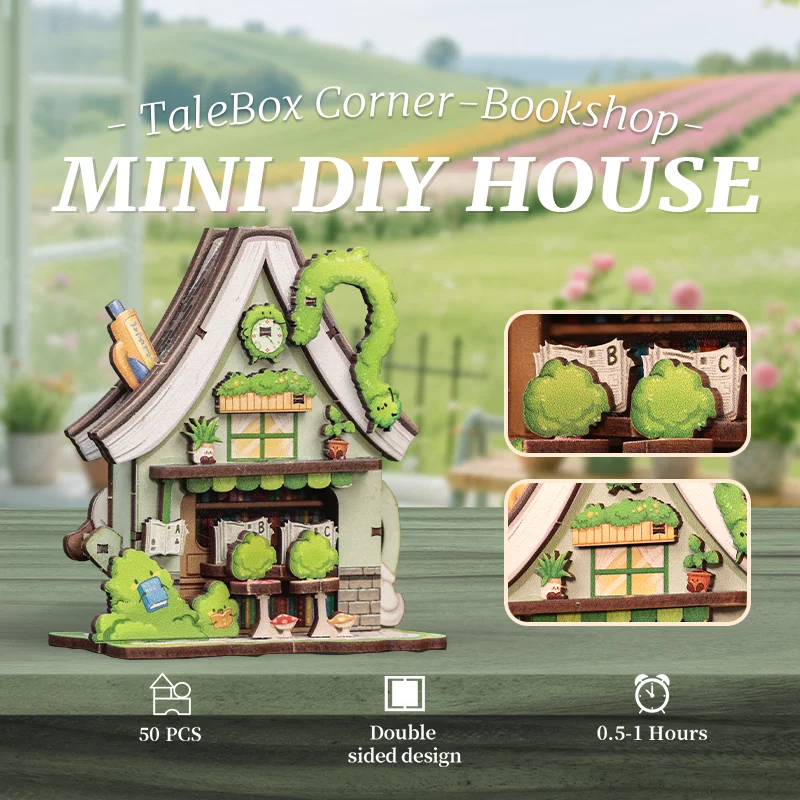 CUTEBEE Mini Store Series DIY Miniature House 3D Wooden Puzzle Toys Handmade Dollhouse Kit for TaleBox Corner Bookshop