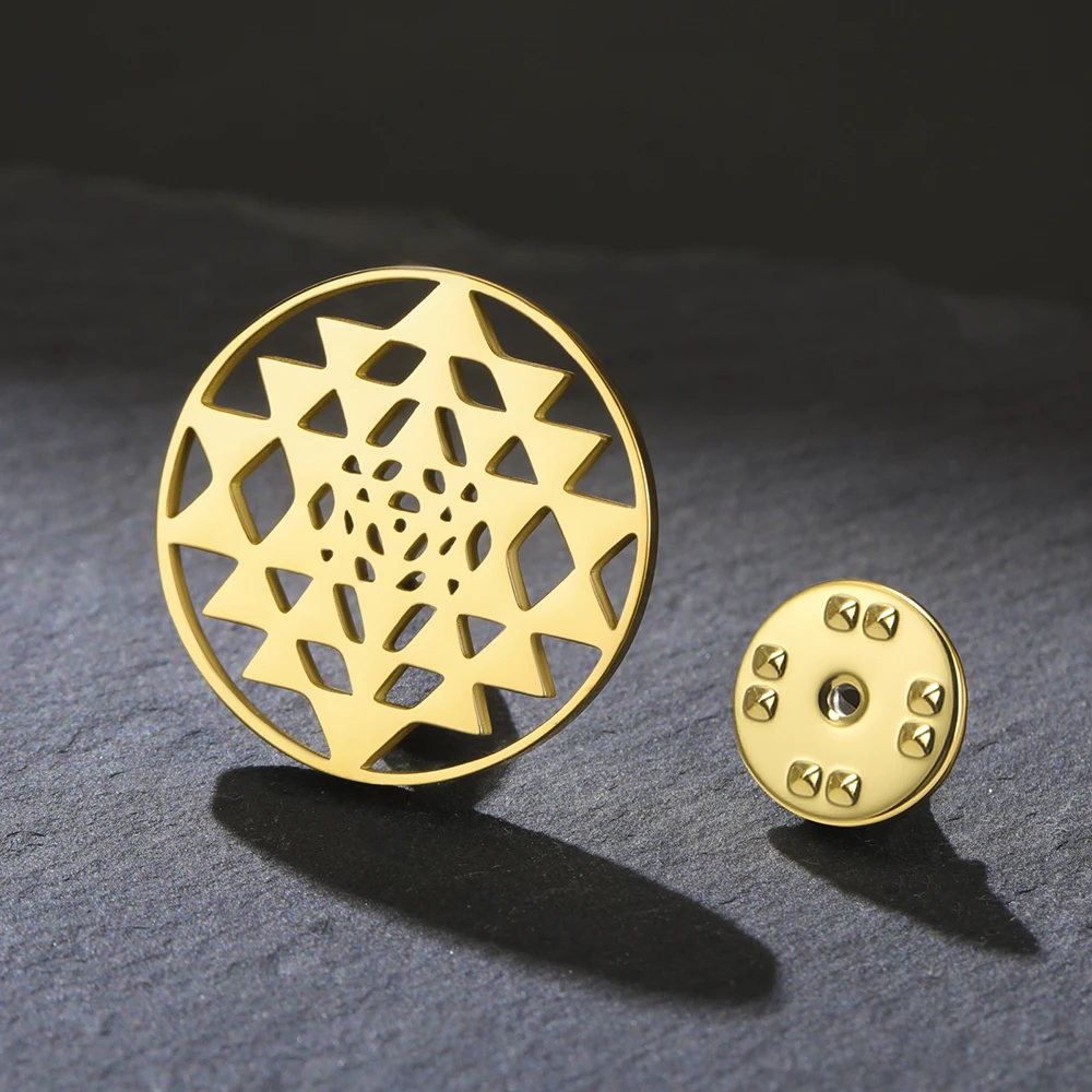 داوابارا سري يانترا بروش دبابيس شري شقرا ماندالا الهندسة المقدسة شفاء رمز اليوغا هدية مجوهرات من صلب لا يصدأ #2