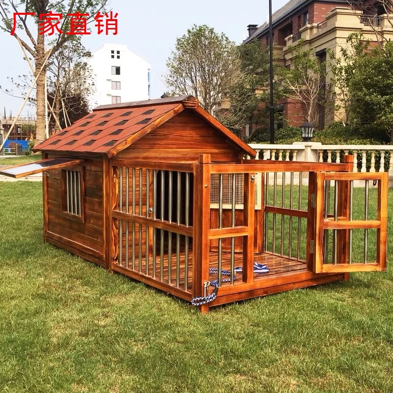 Dog Villa Sunscreen Outdoor Toilet Dog Solid Wood Warm Dog House Solid Wood Outdoor L-Cage