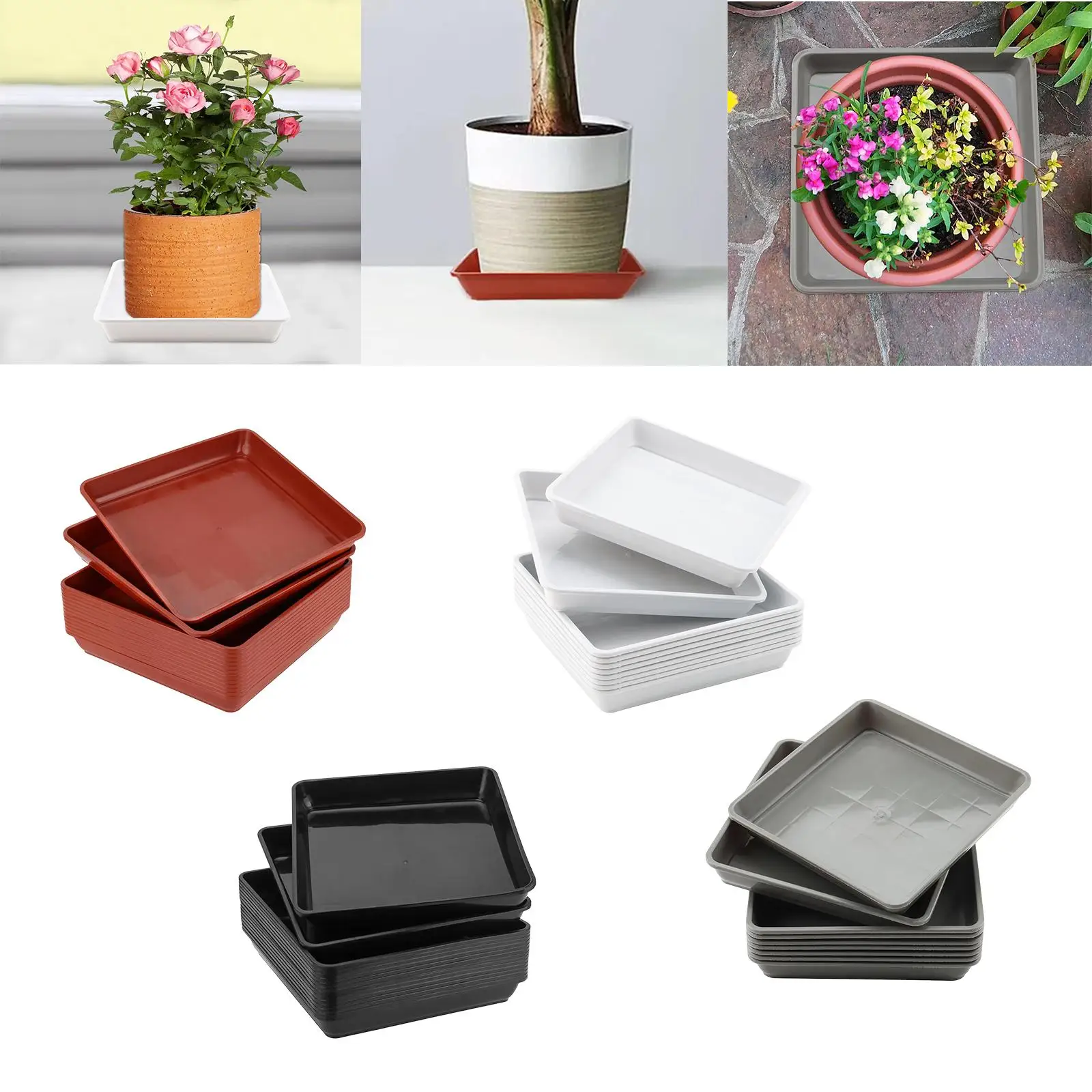 Sturdy Square Plant Trays Lightweight Plastic Planter Saucers for Balcony Flower Pot Home Office Tray