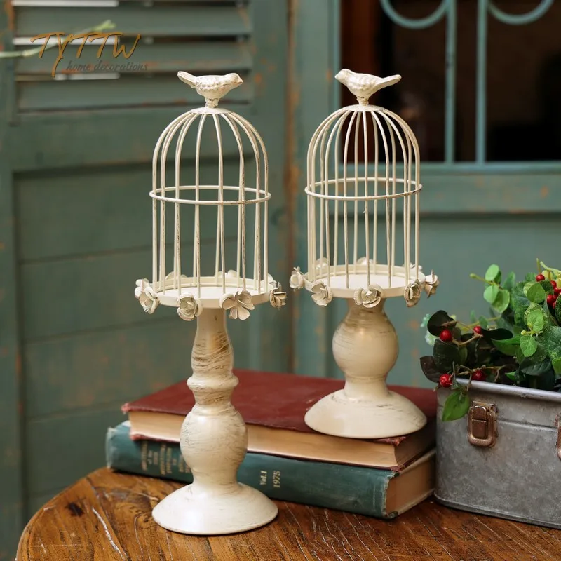American Birdcage Decoration Rose Flower Retro Restaurant Creative Candlestick Desktop Wrought Iron Home Decoration Friends Gift
