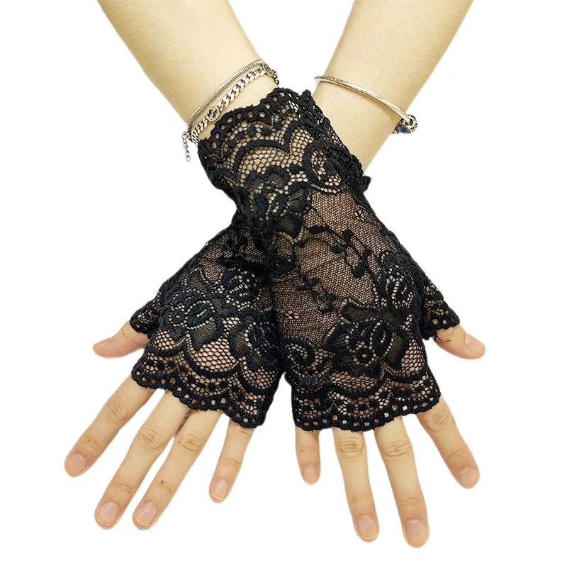 Gloves Women Short Lace Fingerless UV Protection Scar Cover Breathable Lightweight Elegant Bridal Wedding Summer Party