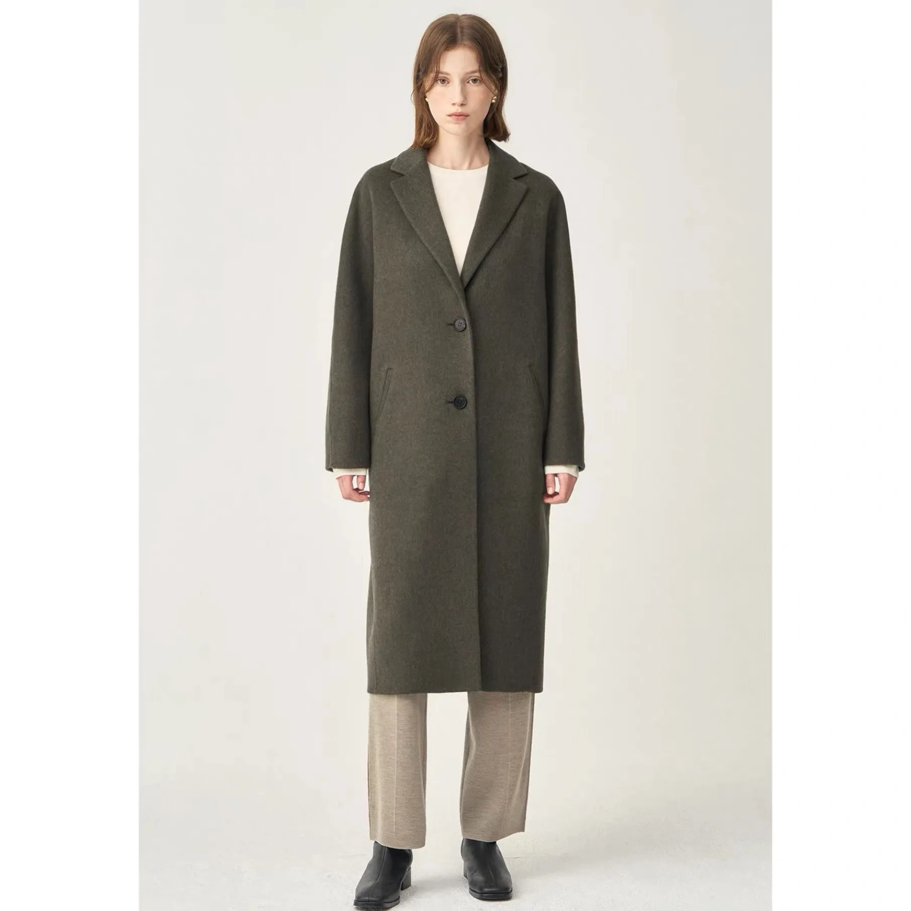 

Long Double-Sided Camere Jaet Simple Notch Collar Straight Tube Versatile Outerwear Lemon Cheese Casual Commute Sle