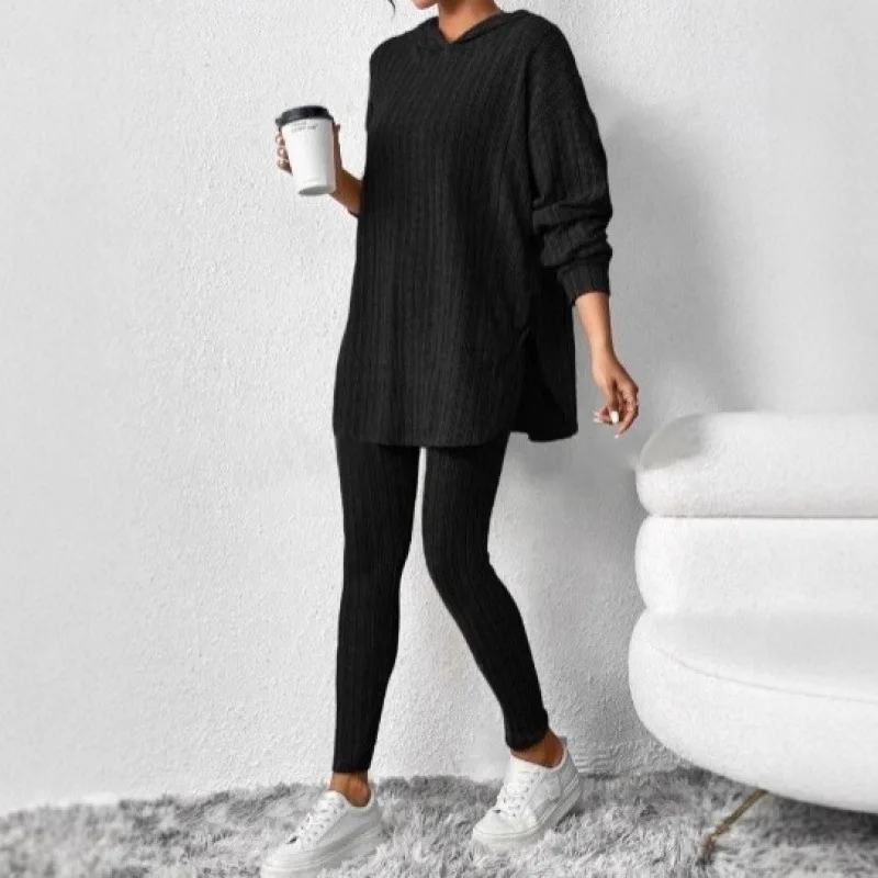 Damen Winter Pyjama Set mit Kapuze, Schlafanzug für Frauen, Bidol Nachtwäsche für Damen – Detail 2