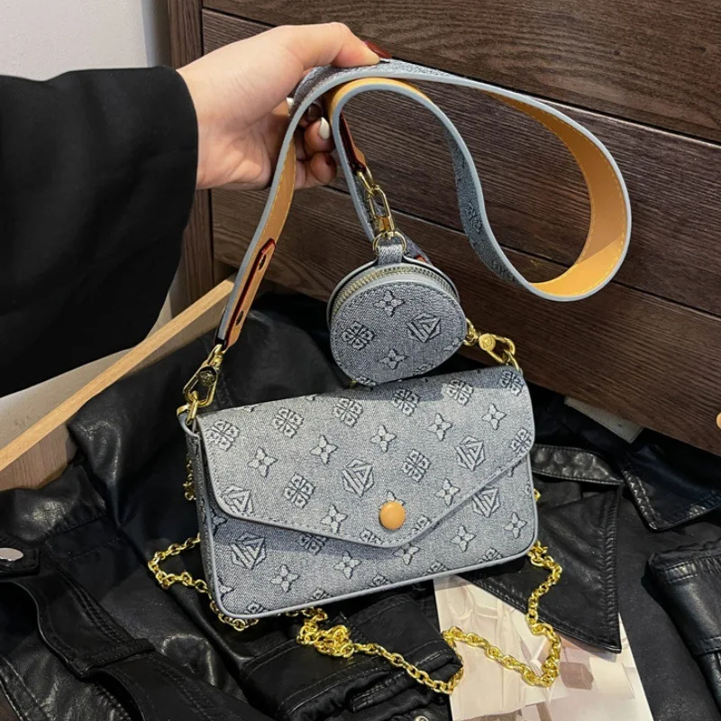 Faionable Chain Strap Envelope Bag for Women Versatile Floral Print Shoulder Crossbody Bag Ladies' Fashion Commuter Handbag