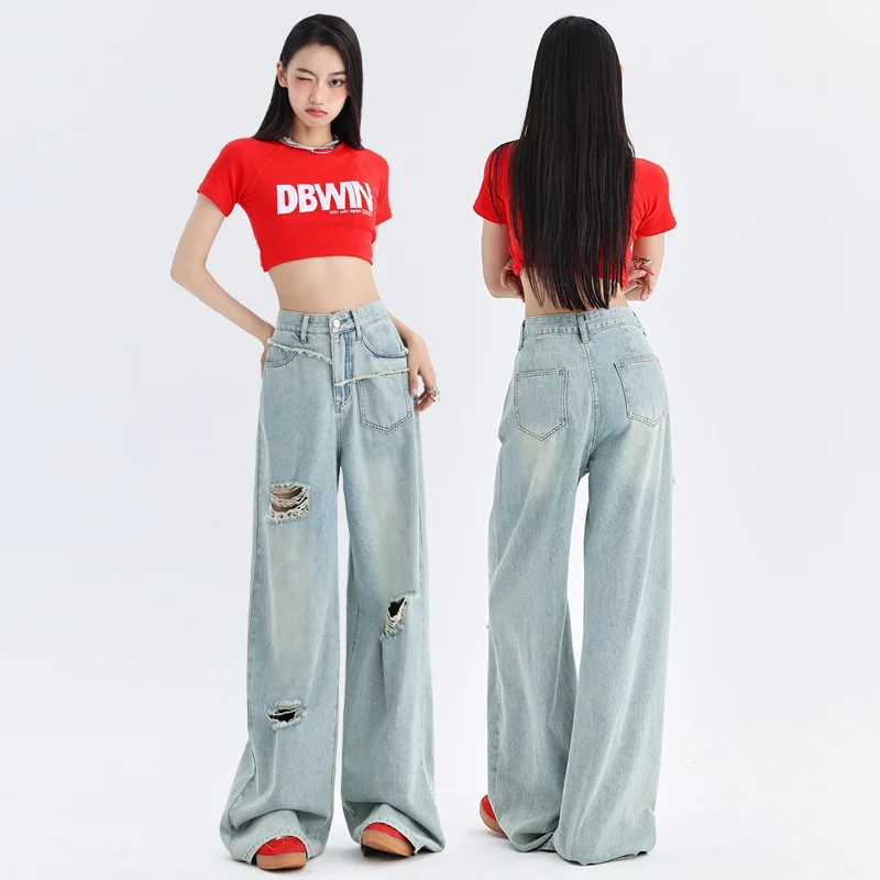 Pantalones informales para mujer, pantalones cortos vaqueros holgados de cintura alta y pierna ancha para verano, ropa de vaquera Y2k para mujer