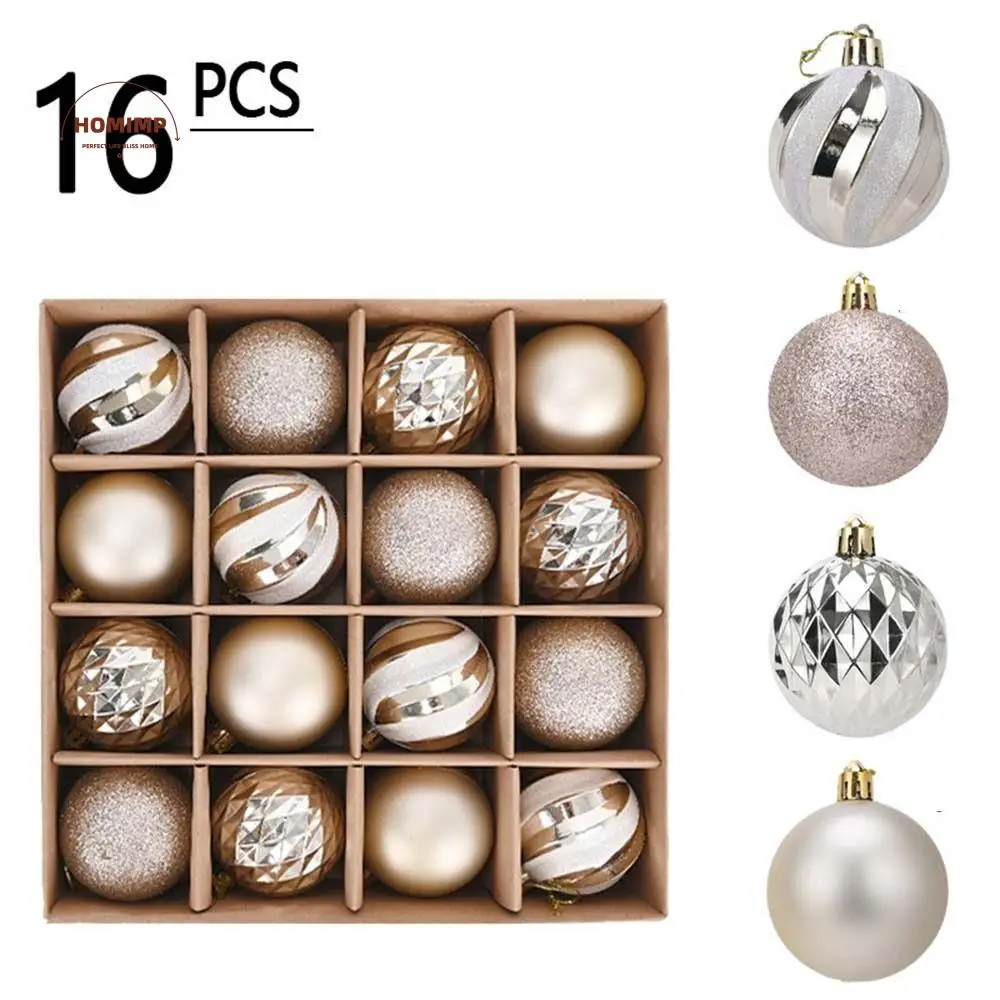 

16pcs 6cm Painted Christmas Balls Pendant Shatterproof Champagne Xmas Tree Pendants Elegant Reusable Merry Christmas Decor