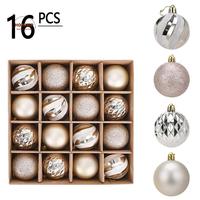 16pcs 6cm Painted Christmas Balls Pendant Shatterproof Champagne Xmas Tree Pendants Elegant Reusable Merry Christmas Decor
