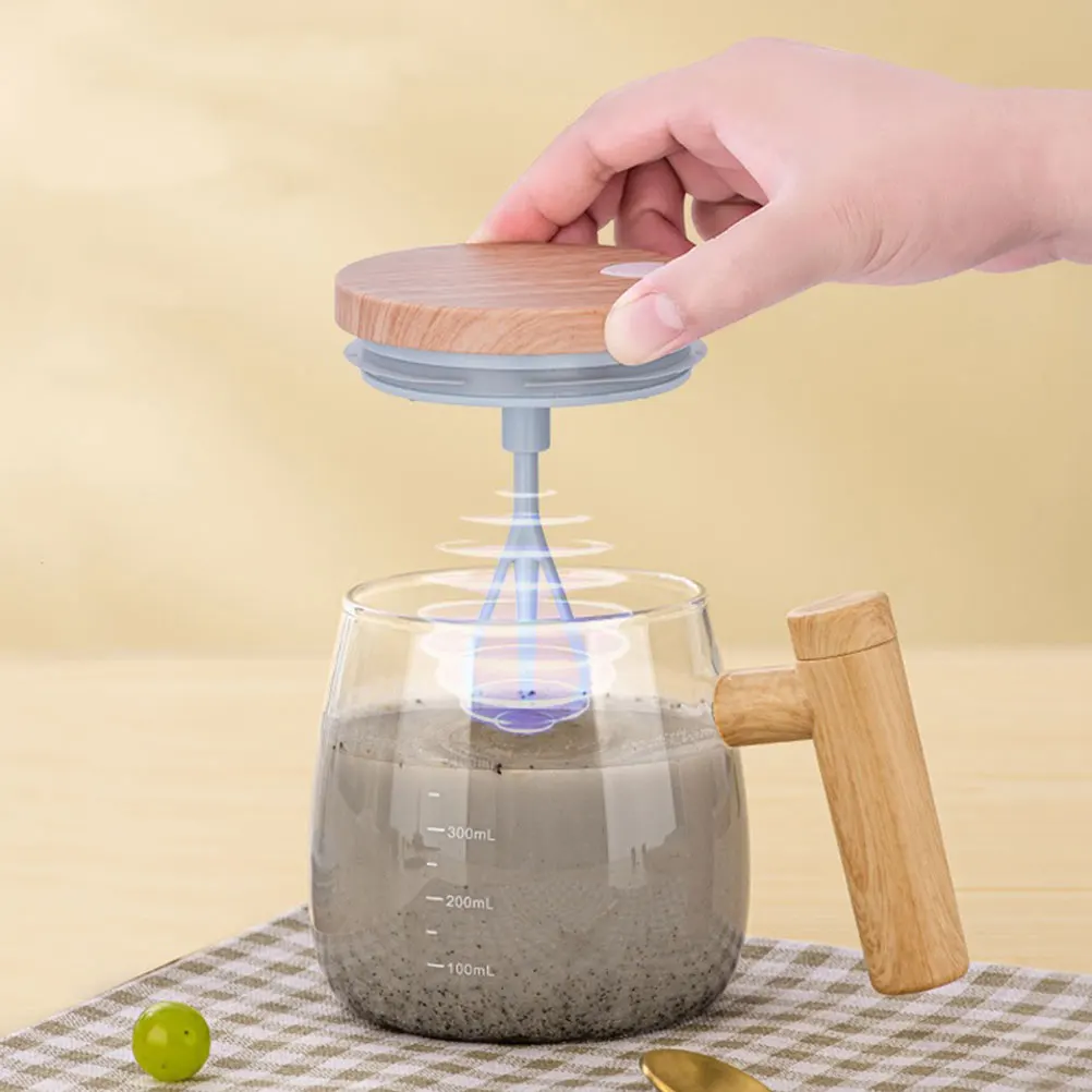 

Electric Mixing Mug Self stirring Coffee Cup Wooden H Automatic Stirring Espresso Lazy Mixer Transparent White No