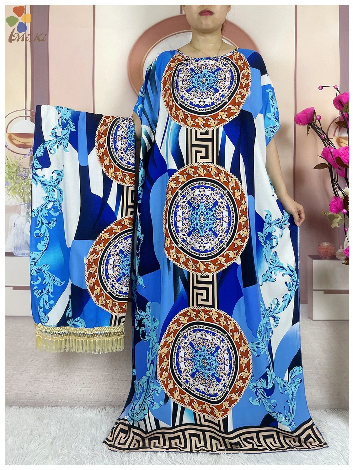 Vestido de algodão estampado com gravata tingida para mulheres muçulmanas, Robe Kaftan solto, Dubai Maxi, Roupas Femininas Africanas, Roupas para festas islâmicas