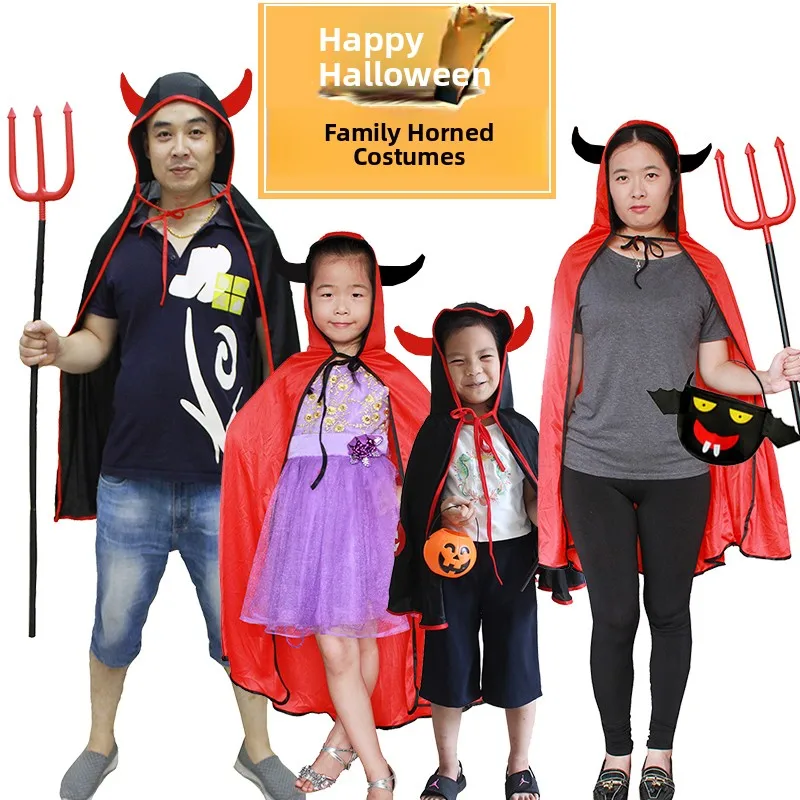 Disfraz Infantil de loween, Túnica con Cuernos, Capa de Dlo para Actuaciones, Disfraz de Calabaza para Padres e Hijos, ...