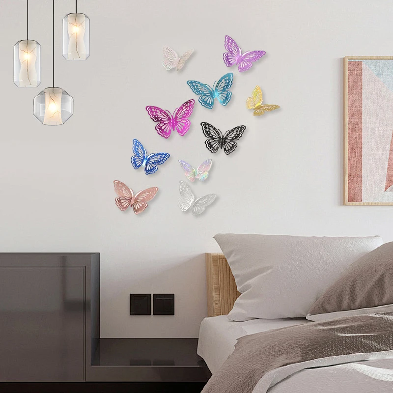 12Pcs 3D Hollow Butterfly Wall Decal Mirror Wall Stickers For Kids Room Home Wall Decoration Fridge Sticker Wedding Party