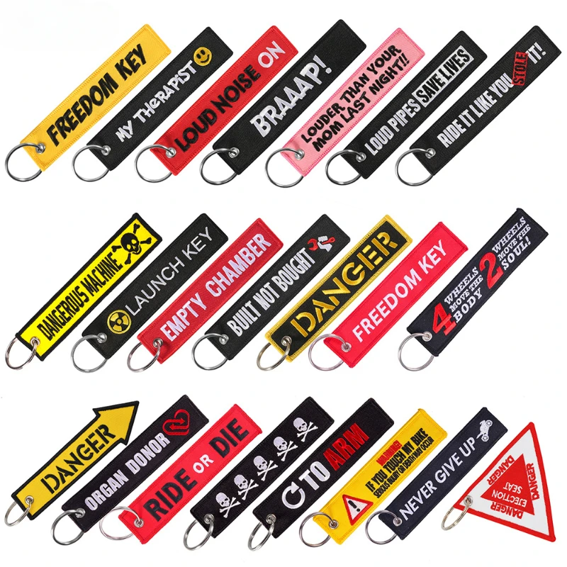 Remove Before Flight Fabric Embroidered Aviation Key Ring Embroidery Auto Keychain Backpack Pendant Motorcycle Car Cloth Keyring