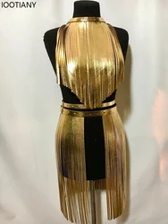Music Festival Shiny Laser Tassel Belt Women Cosplay Stage Performance Flash Pu Skirt Belt Accessories Multicolor Costume Set