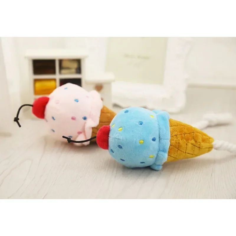 Plush Dog Chew Toys Cute Ice-cream Squeaky Toy Chihuahua Yorkie Funny Toy for All Puppy Interactive Birthday Gifts Pet Supplies