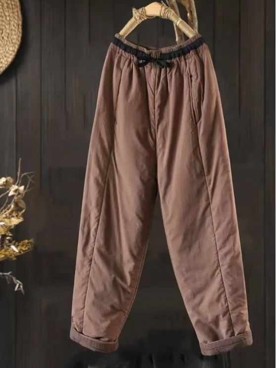 Pantalon d'hiver en coton pour femme, Harlan Sle, ample, Long, avec ceinture, couleur Pure artistique, Bootcut