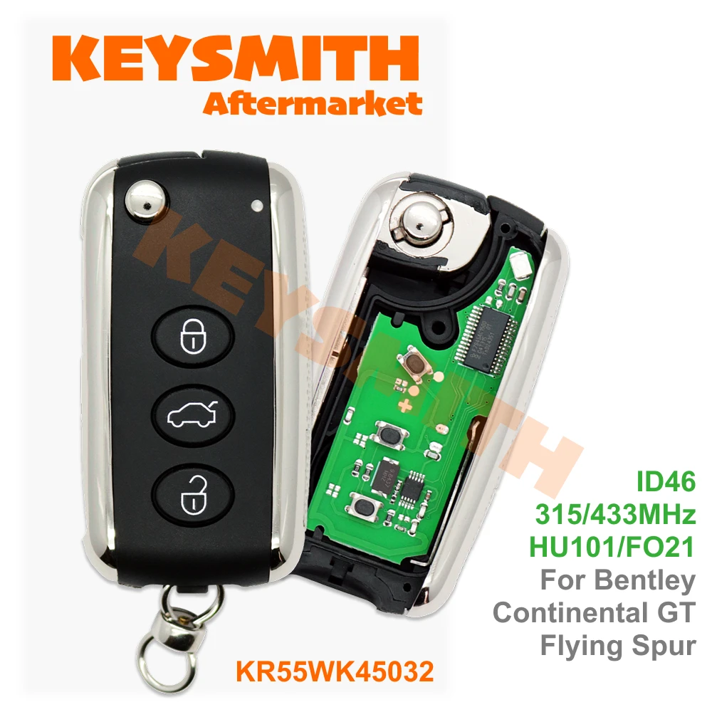 Keysmith Smart 3 Button Remote Key 315Mhz/433mhz ID46 For Bentley Continental GT GTC Flying Spur KR55WK45032