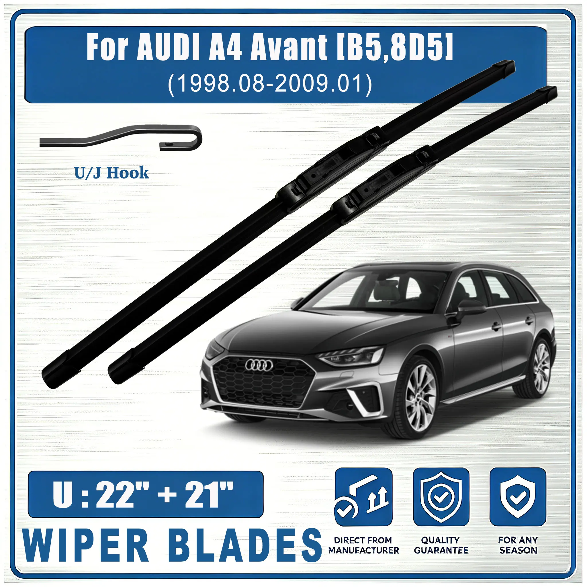 Pour AUDI A4 Avant B5, 8D5 1998 1999 2000 2001, essuie-glaces avant U 22'' et 21'' 560 mm, jeu de lames d'essuie-glaces pour pare-brise, OEM 2 pièces