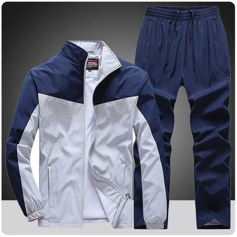 Nowe męskie patchworkowe dresowe bluzy + spodnie dresowe jesienna wysokiej jakości męskie spodnie joggingowe spodnie Streetwear komplet 2 szt