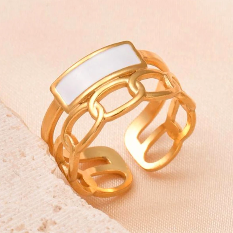 Women's Retro Gold Color Double Oil Drip Open Ring, Adjustable