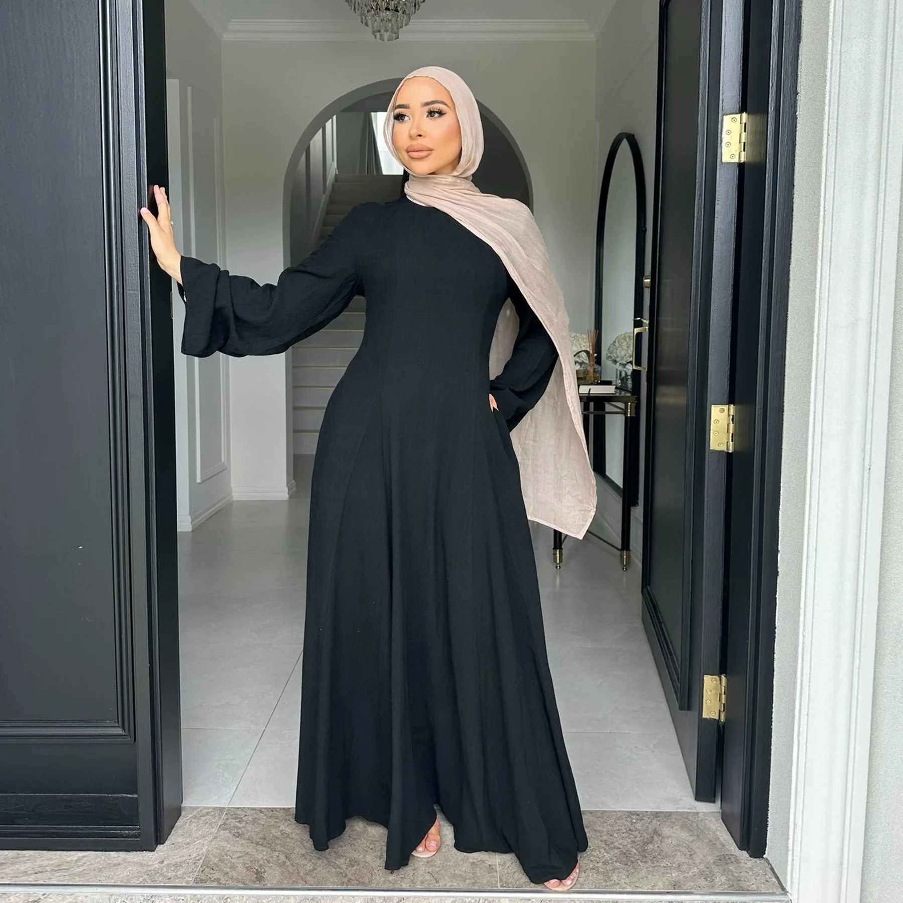Arabe dubaï Turkiye couleur unie grand fond Robe Robe musulmane longue Robe Abaya Ramadan dubaï luxe élégance islamique